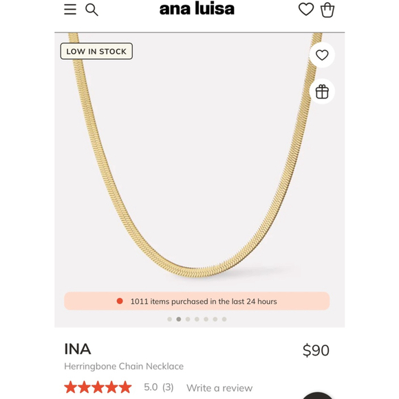 NWT - Ana Luisa Ina Herringbone Chain Necklace 17" 14K Gold Plated + $30 coupon - Picture 5 of 15